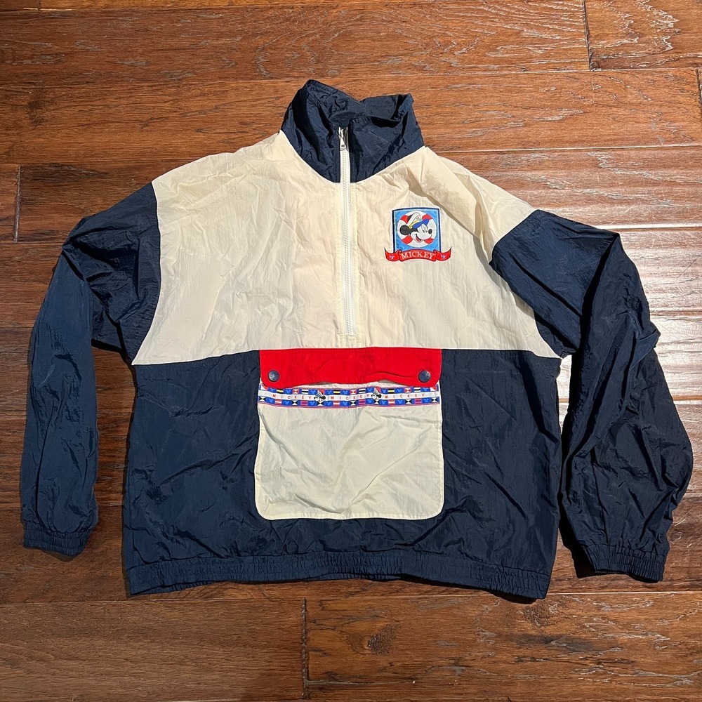 VTG 1990's Mickey Mouse Windbreaker Mens Size M White Disney Nautical Jacket